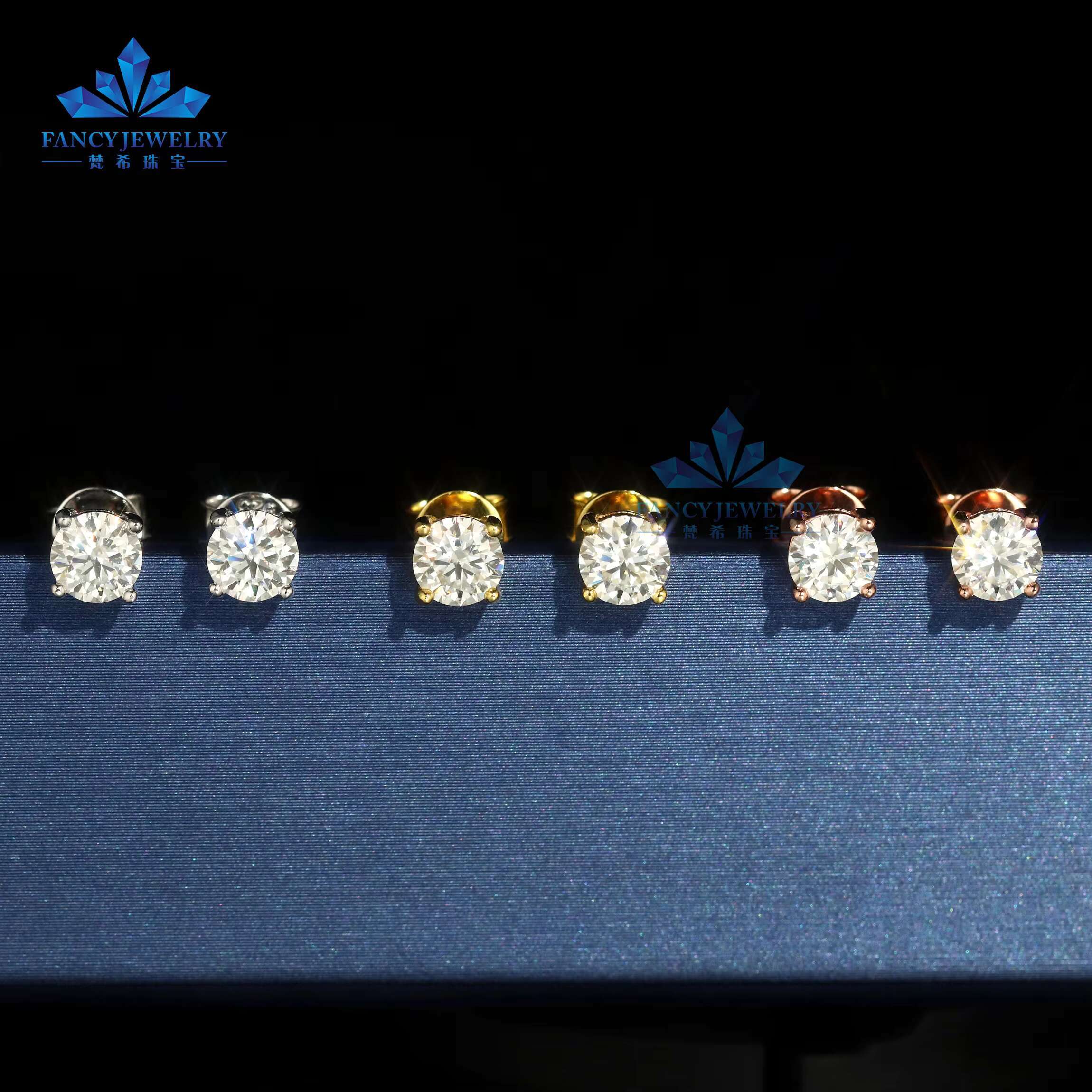 Fine Jewelry 925 Sterling Silver Gold Plated Butterfly Back 4 Claws Round 5MM 6.5MM 8MM 2CT Moissanite Stud Earring