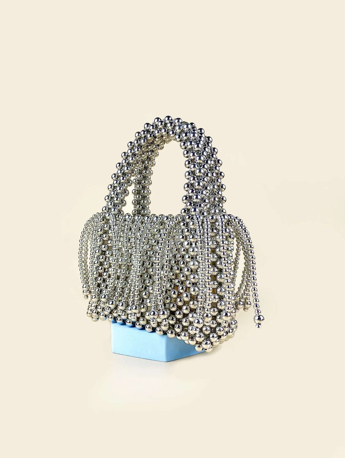 Small Fashion Woven Beaded Sparkg Sier Versatile Vegetable Basket Handbag Banquet Women's Bag