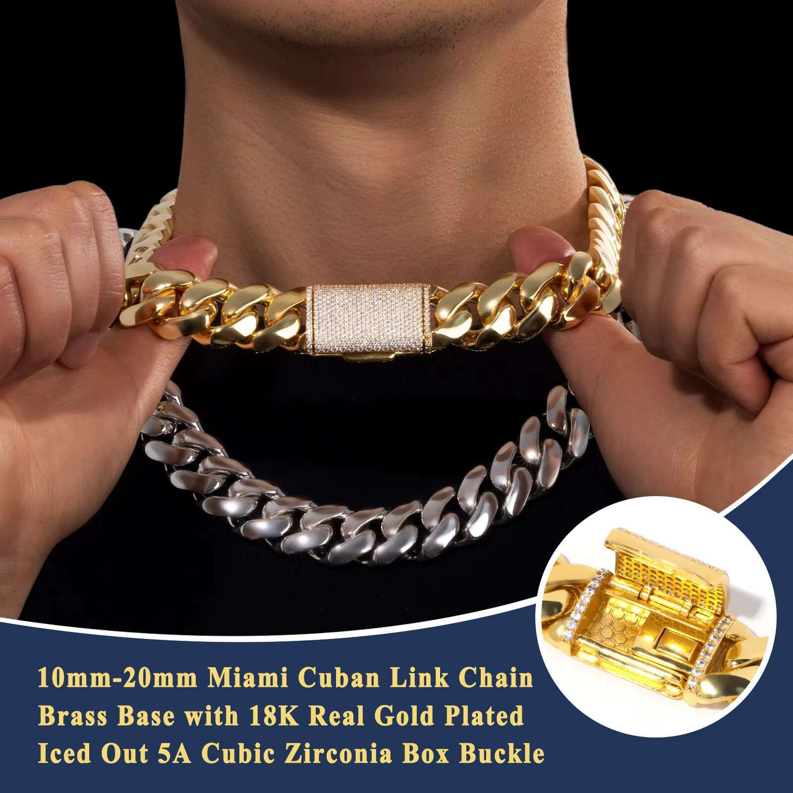 Short chubby multi size Miami necklace, truly gold-plated hip-hop men's and women's gold Cuban chain