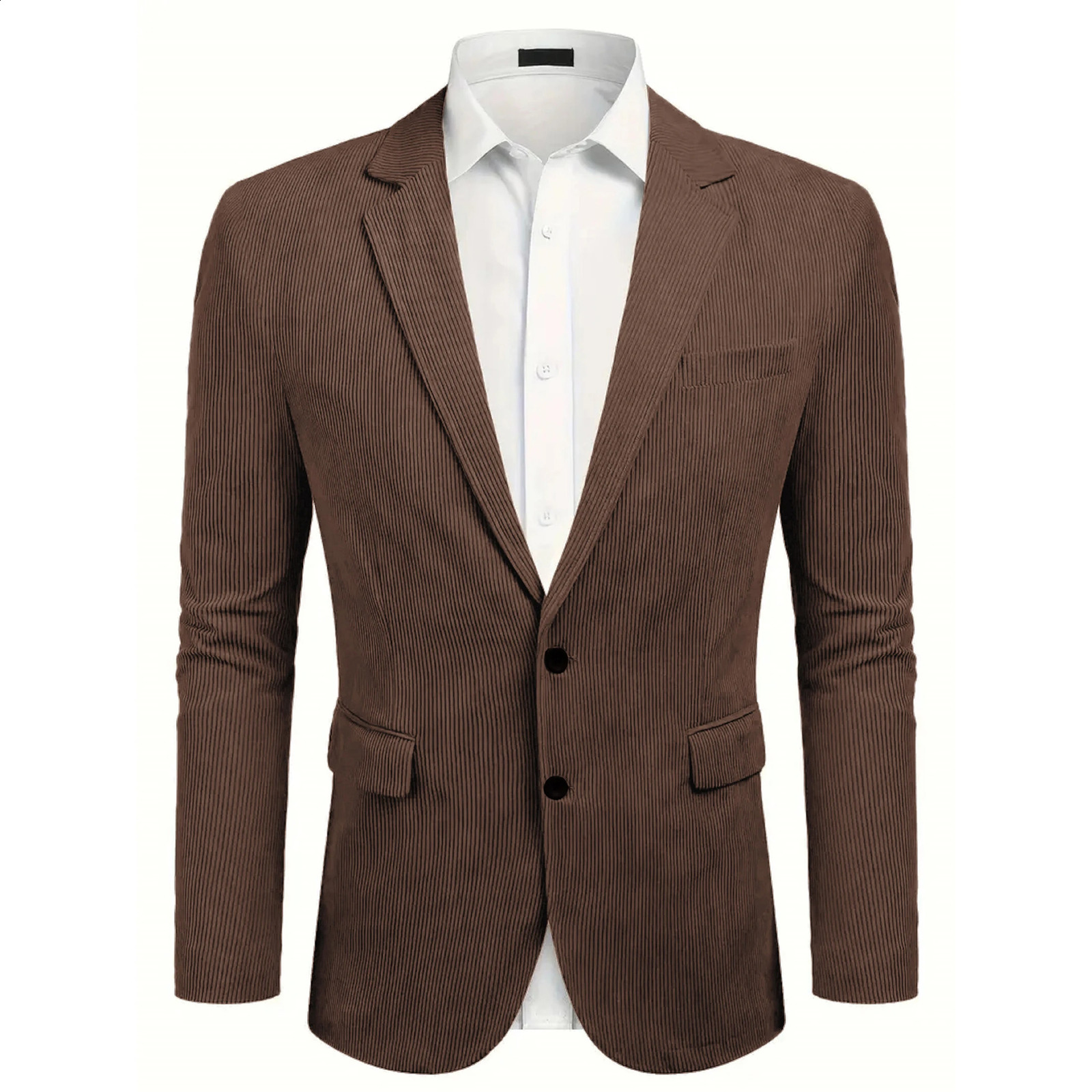 Mens casual solid color Corduroy suit jacket suitable for business use multiple pockets 250411