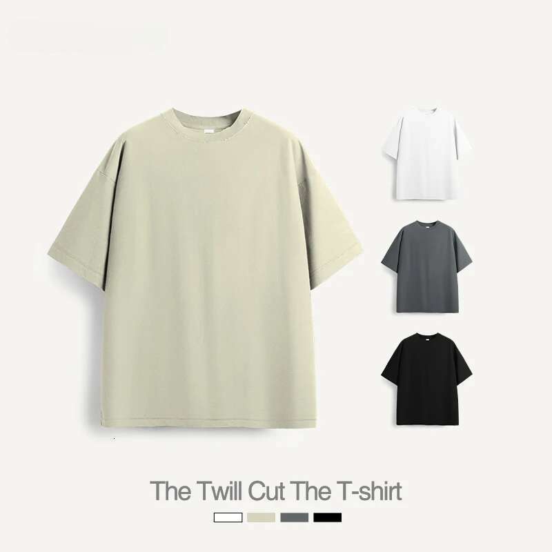 Designer Twill Fabric Minimalism Blank T-Shirts Men 250Grams Distressed Collar 100% Cotton Oversized Tshirts