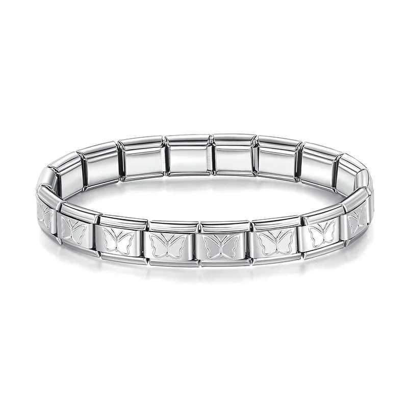 Hapiship 2024 Womens Jewelry 9mm Width Itanlian Elastic Star Heart Butterfly Charm Bracelet Fashion Stainless Steel Bangle ST-C250411