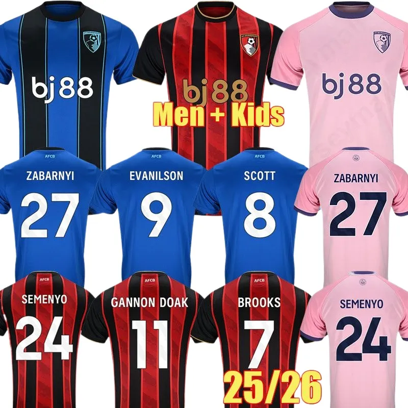 2025 2026 AFC Bournemouths Soccer Jerseys GANNON DOAK BROOKS SCOTT EVANILSON CHRISTIE 25 26 ZABARNYI Football Shirts SEMENYO KLUIVERT O DANGO Special Kids Kits