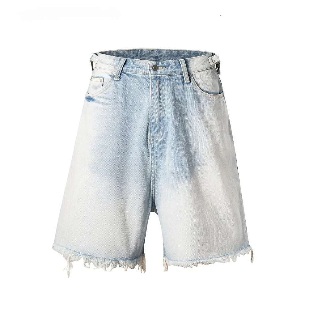 Washing Worn Cat Whisker Ripped Denim Shorts Hip Hop Jeans Retro Streetwear Jorts