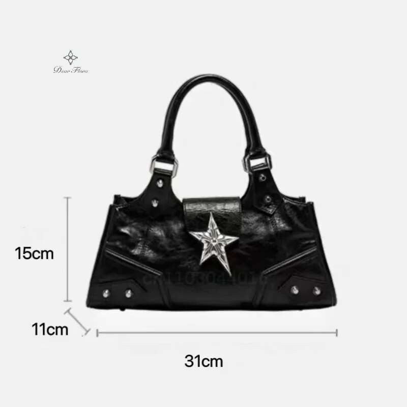 Y2K Gothic Star Girl Black Women Vintage Handbag Fashion Shoulder Bag Large Capacity PU Crossbody Goth Purse Punk Tote Bags