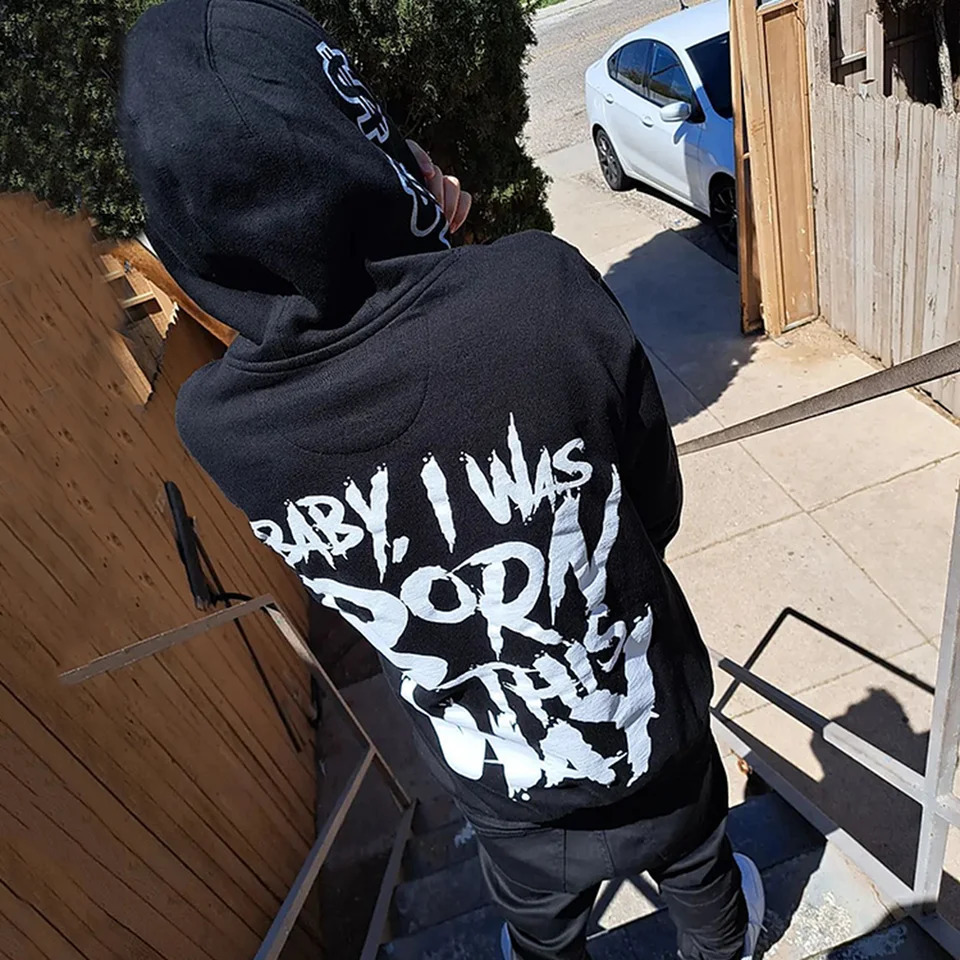 Street Clothing Y2K Mens Sportswear Cartoon Pattern Printing Super Large Hoodie Harajuku Gothic Black Pulled Hoodie 250411