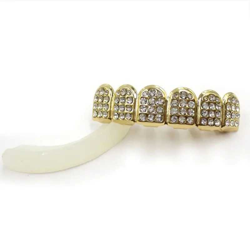 New Fshion Hip Hop Gold Silver Ice Out CZ Teeth Grillz Top Bottom Mens Jewelry Party Gift W250412
