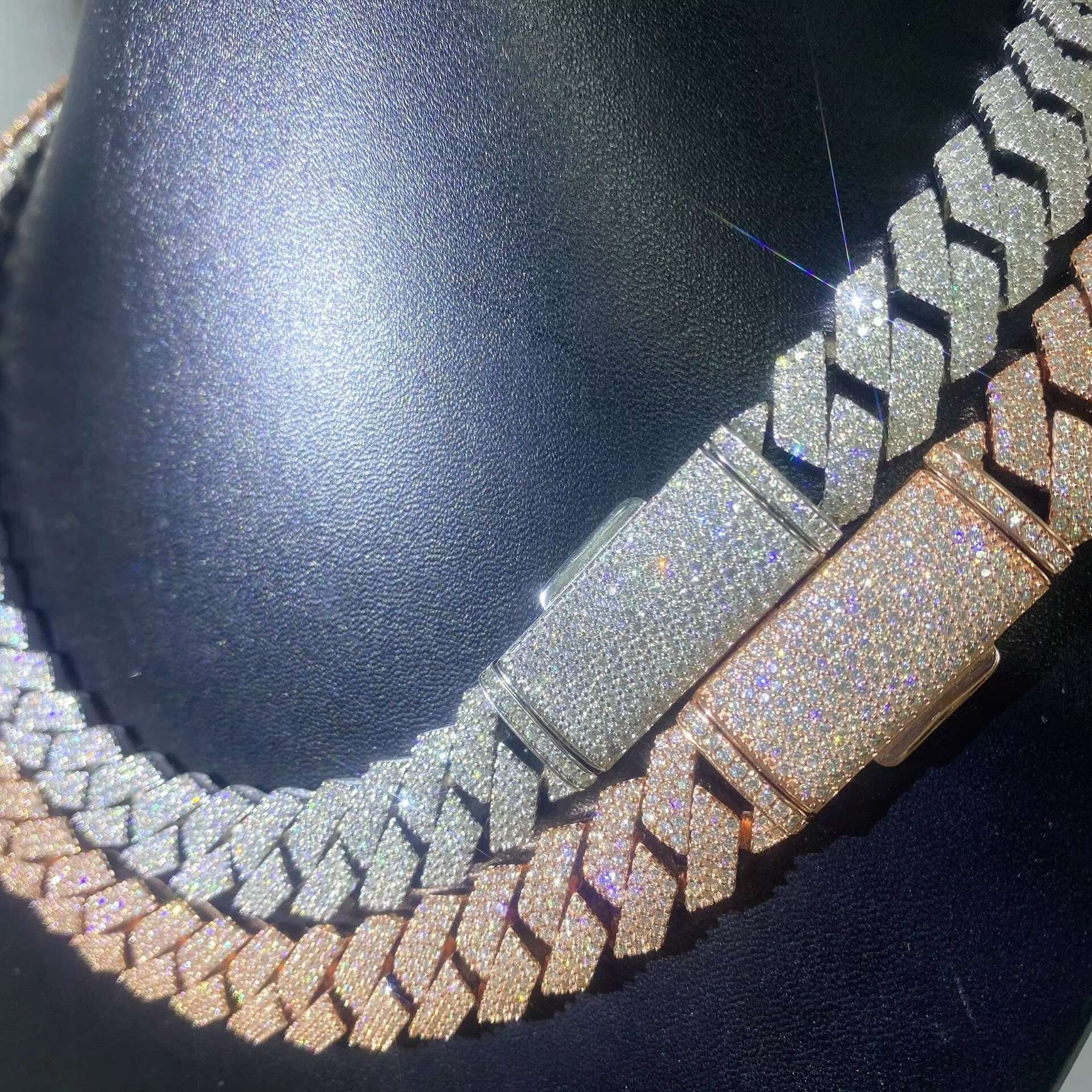 Hiphop Necklace 15mm VVS Moissanite Diamond Chain Rose Gold Plated Sterling 925 Silver Cuban Necklace Jewelry