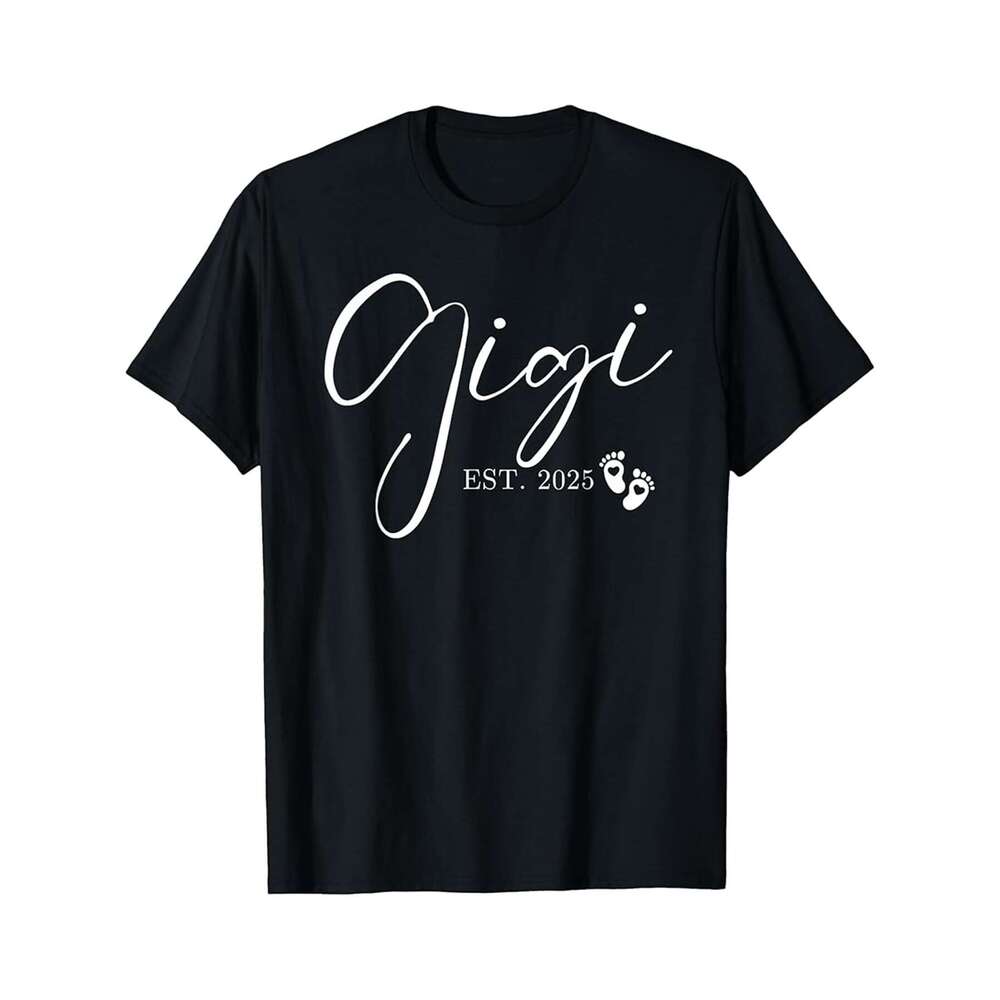 Designer T shirt Gigi Est 2025 Minimal Promoted to Gigi First Time Grandma ,100% cotton, short sleeve , Wrinkle resistant, Casual, comfortable fit - 2