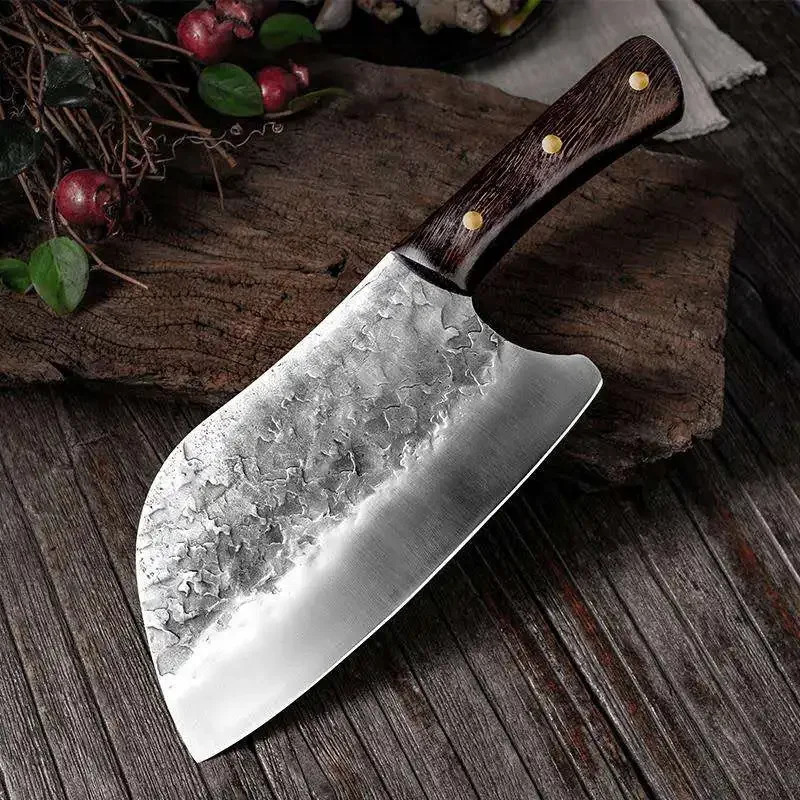 Forged Kitchen Butcher Knife Cleaver Meat Chef Cooking Full Tang Wooden Handle Handmade Knife Stainless Steel Slicing Knife 250410