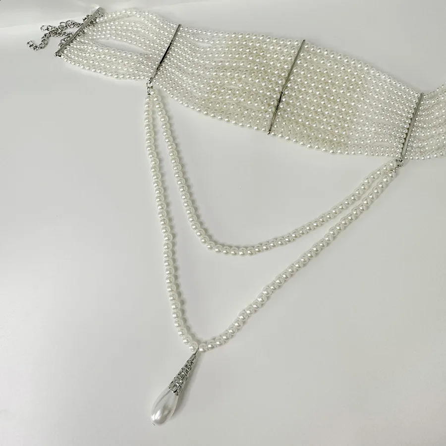 Vintage Handmade Multi-layer Pearl Tassels Choker Collar Chain Necklace for Women Dinner Europe Fine Jewelry 250407
