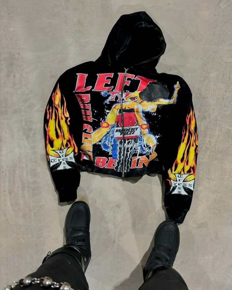 2024 European and American High Street Hip-hop Rock Zipper Hoodie Women Y2k Casual Loose Jacket Retro Oversized Sweatshirt Men