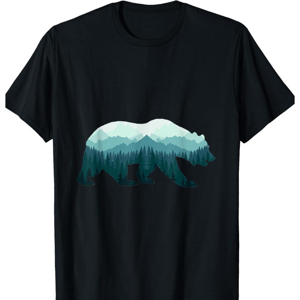 T shirt for Mens Bear Double Exposure Surreal Wildlife Animal Gift Graphic Tee Casual Tops Clothes Short sleeve Fashion Trends