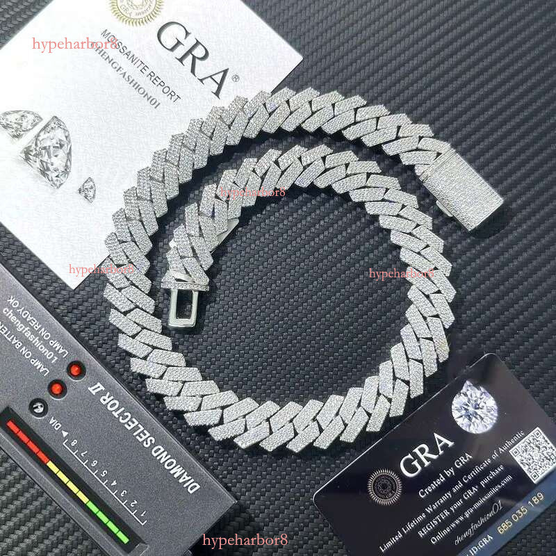 Cuban k necklace hip hop 3 row moissanite 20MM V gold iced out Dia chains for women men prong chocker chain jewelry
