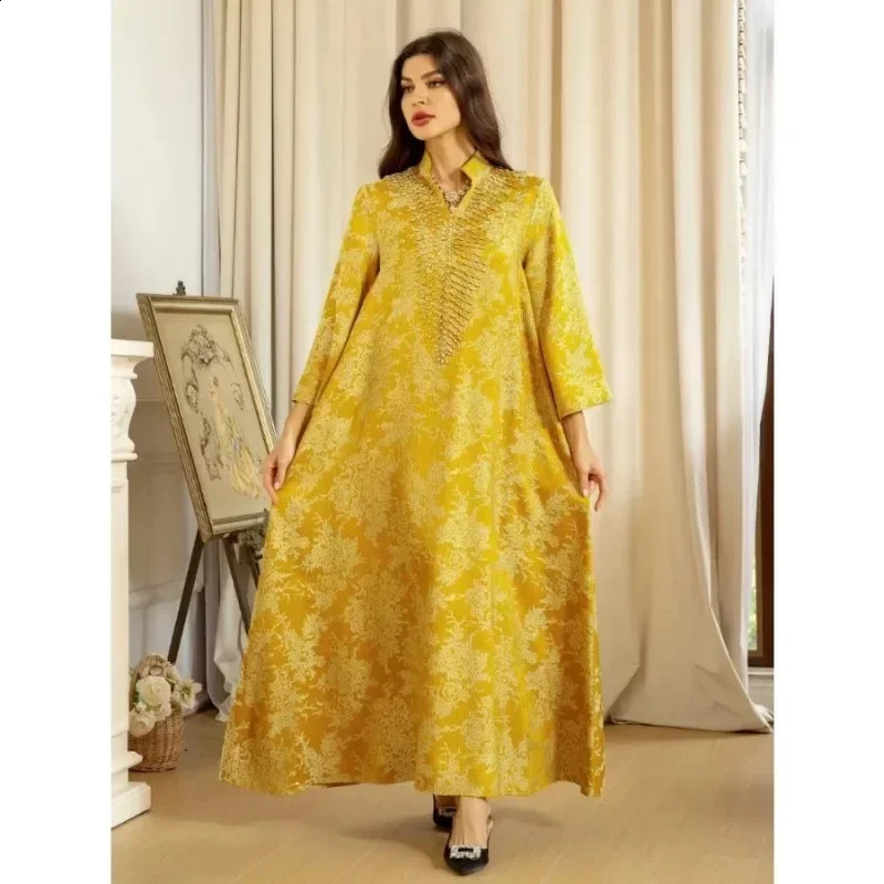 Eid al Fitr womens Abaya beaded collar Jalabiya Moroccan party dress Abayas Kaftan Vestidos Arabic long 250411
