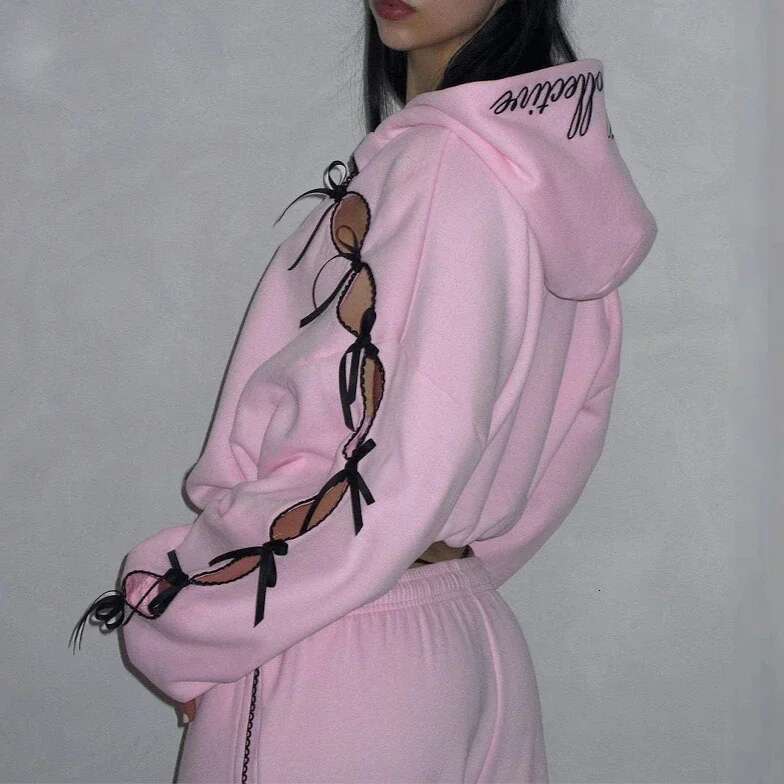 Designer Clothes New Y2k Streetwear Sportswear Two Piece Set Women Hip Hop Rock Bow Personalized Haruku Fashion Zipper Hoodie Sweatpants