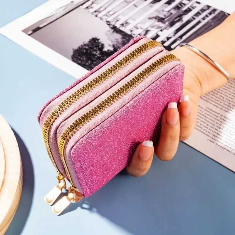 Leather wallet womens sparkling sequin wallet fashionable new money bag coin wallet solid color Cardcard cardholder bag Z250411