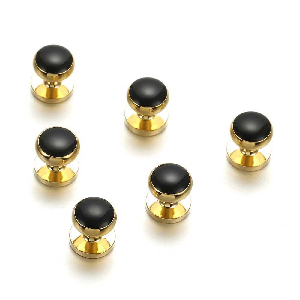 Wajila Round Cufflinks Screw Set 8pcs Black Enamel Gemelos Brass Tailcoat Collar Screw Bonito Mens Jewelry 403T250412