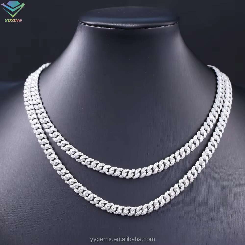 Hip Hop Jewelry 6mm Silver Plated Miami Cuban Link Necklace for Men Iced Out 2Row Moissanite Cuban Chain Fine Chains Necklaces