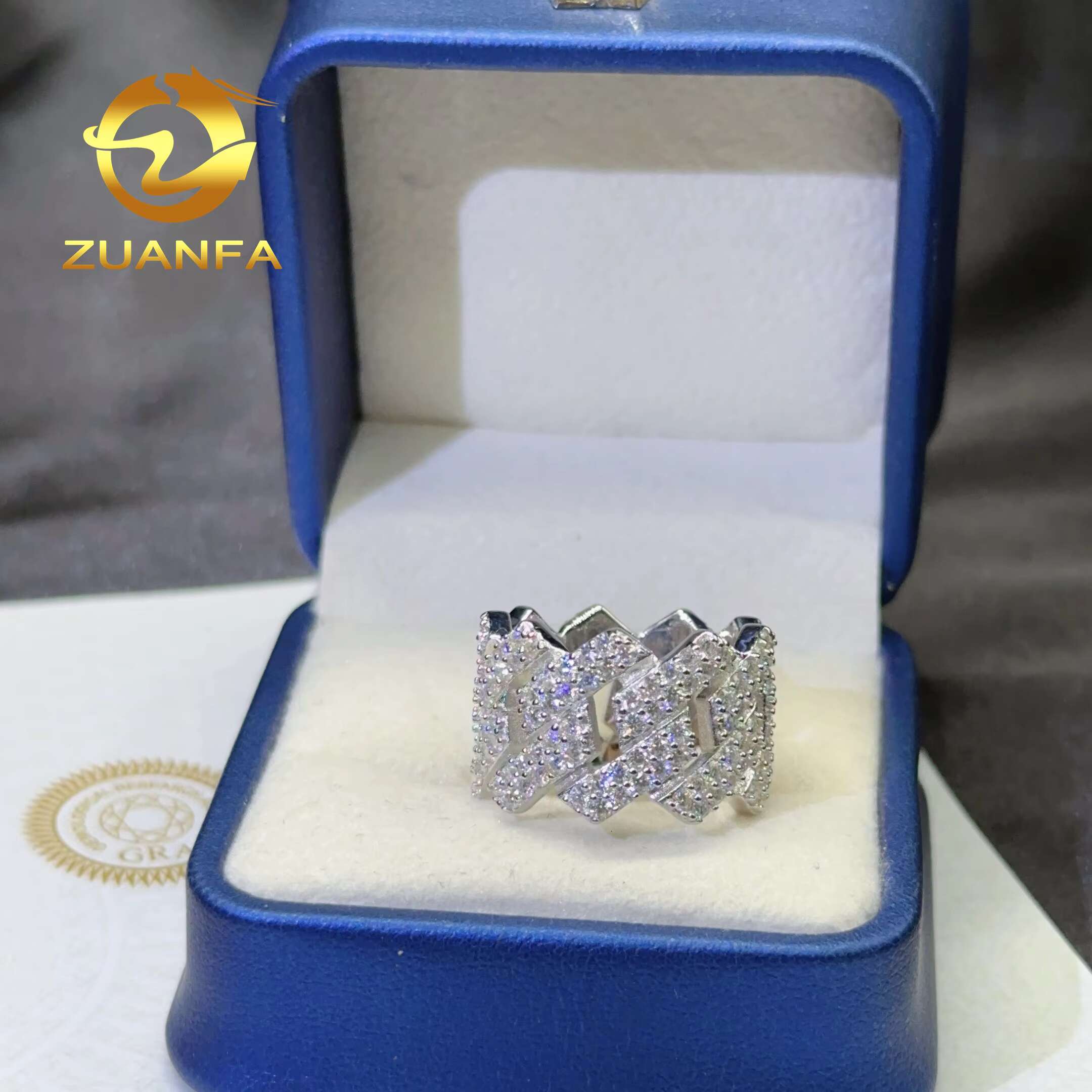 Zuanfa Jewelry Moissanite Rings 925 Sterling Silver Men Vvs1 Moissanite Hip Hop Ring Diamond Rings Men