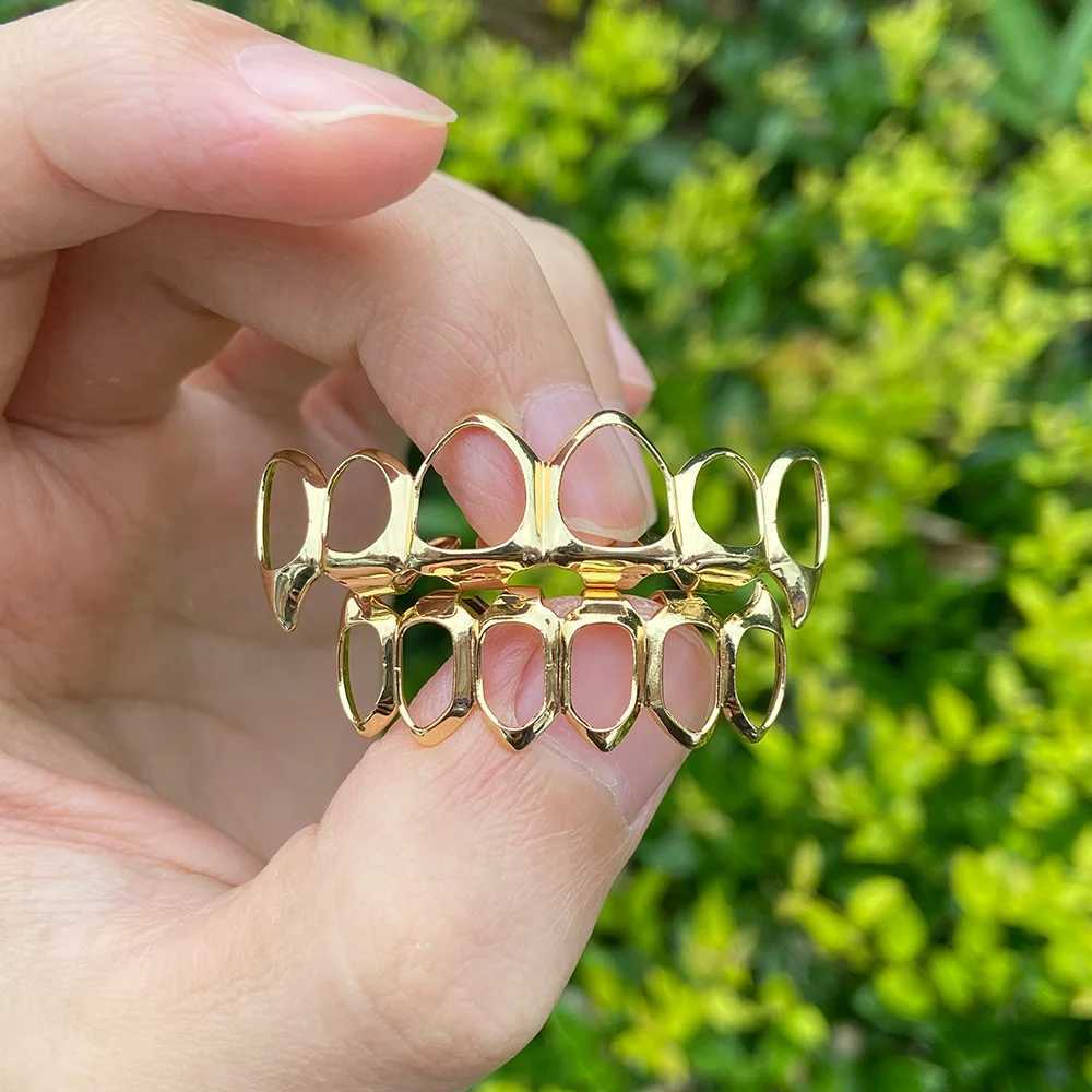 Rachelz Fashion 6/6 Full Hollow Teeth Grill 14K Gold Plated Hat Decorative Bracket Fangs Mens and Womens Jewelry Teeth Grill W250412