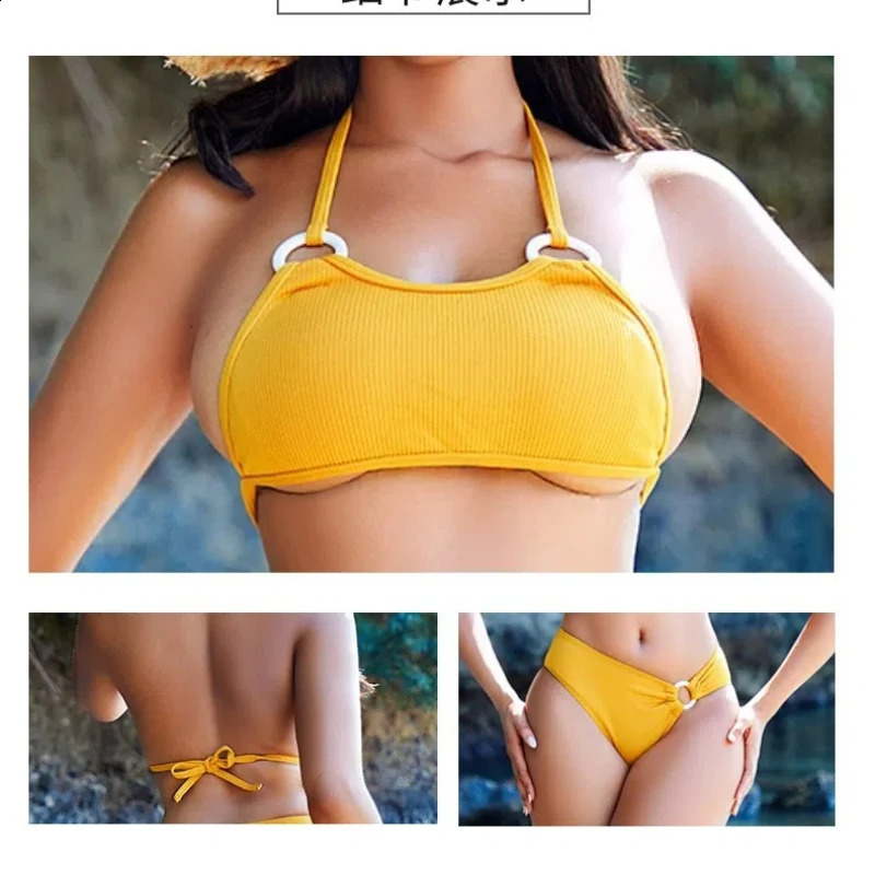 Solid Color Bikini Female Tight Small Breasts Gathered and Split Swimsuit Suit Set 250411