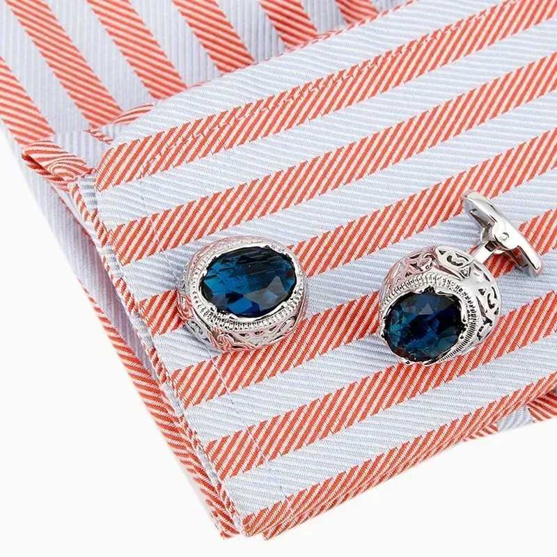 New Blue Diamond Cufflinks Luxury Mens Jewelry OL Business Banquet Shirt Button Mens French Cufflinks Wedding AccessoriesT250412