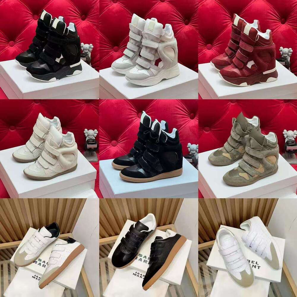 Ladies height increase boots winter hot sale black genuine leather real bekett suede wedge sneakers woman fashion show shoes red pink marants high quality with box