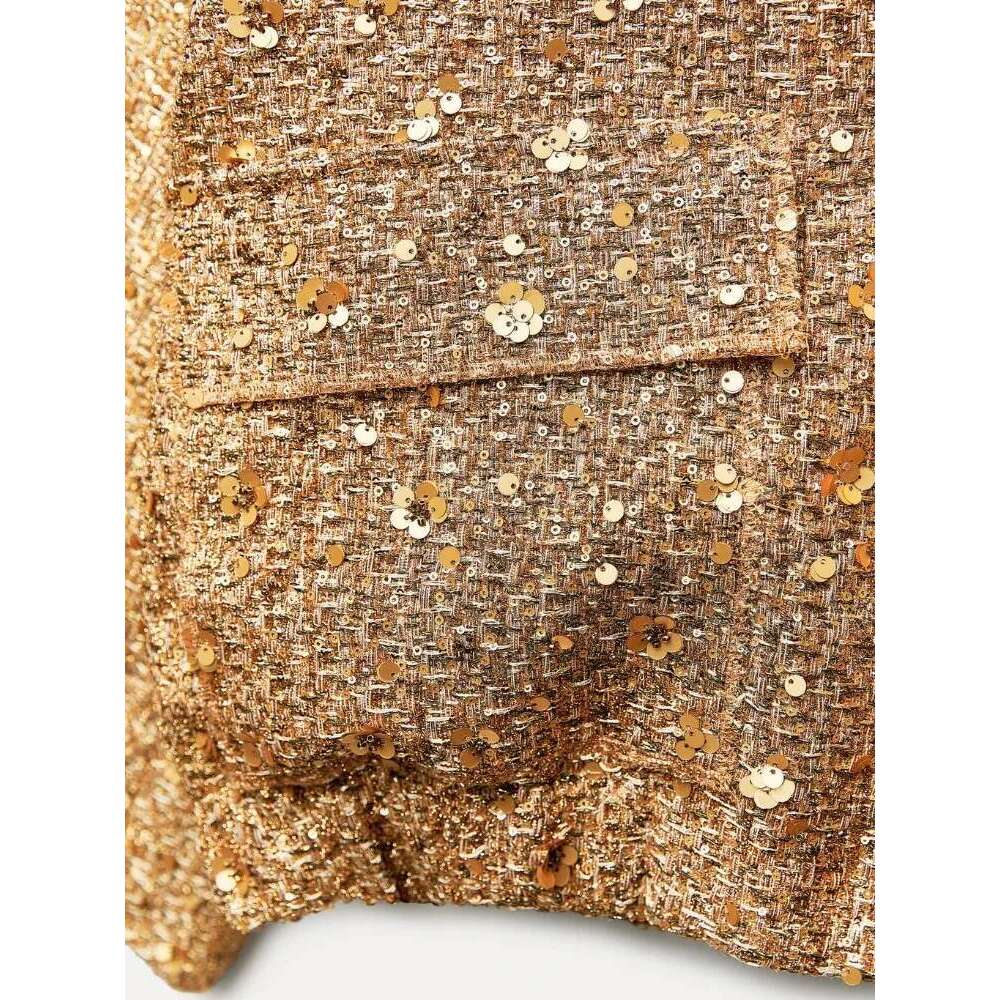 ZBZA Women's Sequined Bomber Fall New Round Neck Long Sleeve Pocket Stretch Hem Sequins Jacket Coat Female Chic Outerwear