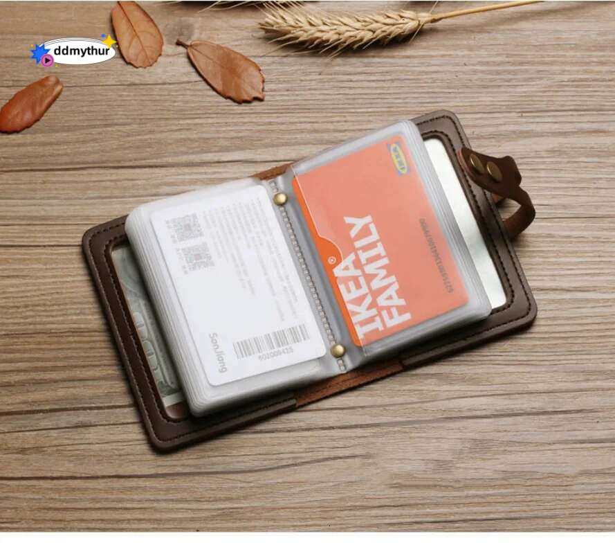 Men's Leather Bag Large Capacity Vintage Hasp Anti-theft Bank Credit Holder Case Translucent Business Card Wallet ddmythur