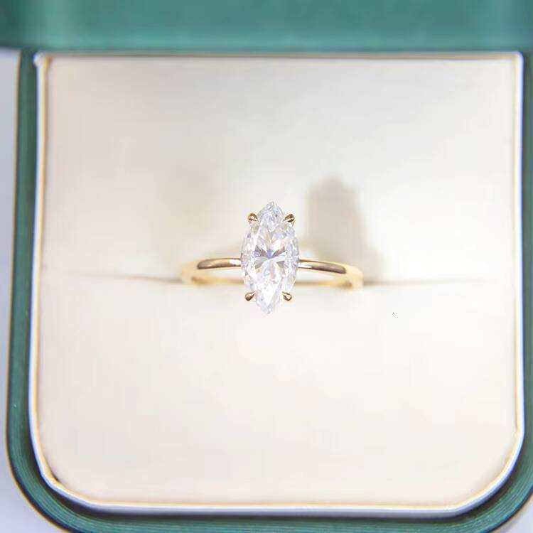 Hot Sale 14K Solid Gold Yellow Engagement Ring 1ct Marquise Cut Moissanite Rings Jewelry