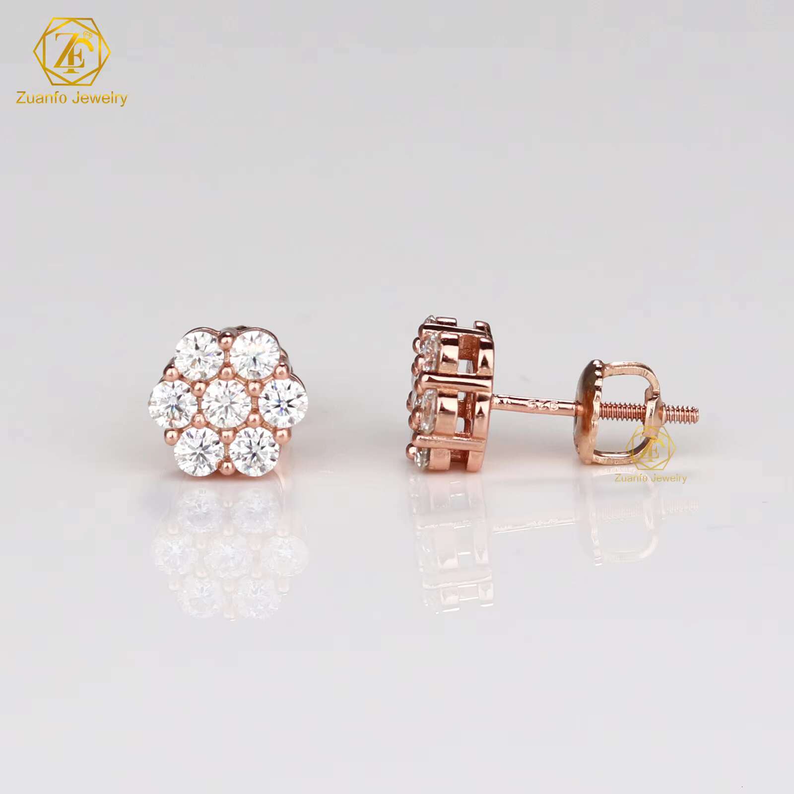 Hot Sale Pass Diamond Tester Hip Hop 925 Silver Gold Plated VVS Diamond Moissanite Flower Cluster Stud Earrings