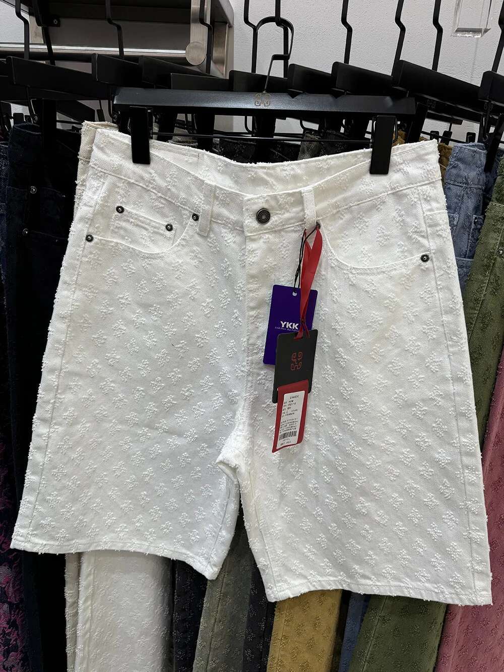 New Summer Men Distressed Short Jeans Vintage Jacquard Straight Leg Men's Denim Shorts Pants