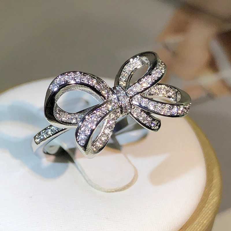 925 sterling silver classic large bow zircon ring for womens fashion Botai wedding engagement jewelry giftXJ250412