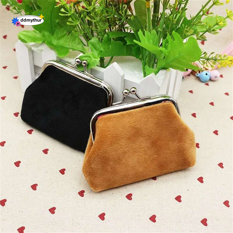 Solid Color Plush Coin Versatile Kiss-Lock Wallet Clutch Purse Pocket Storage Bag ddmythur