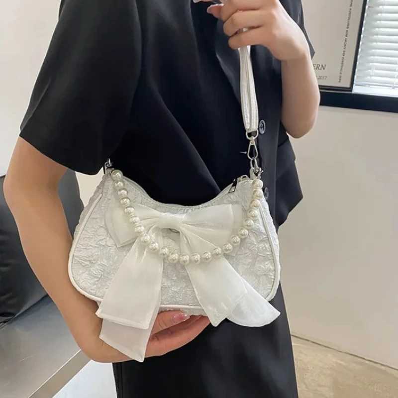Women Retro Bow Single Shoulder Crossbody Bag Fashion Pearl PU Purse HandbagT2511112