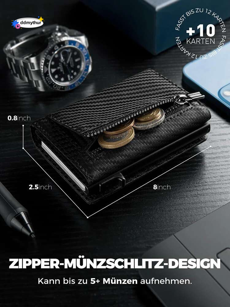 Men's Wallet with Zipper Change Credit Clip Ultra Thin Magnetic RFID Anti Theft Brush Aluminum Box Card Bag ddmythur