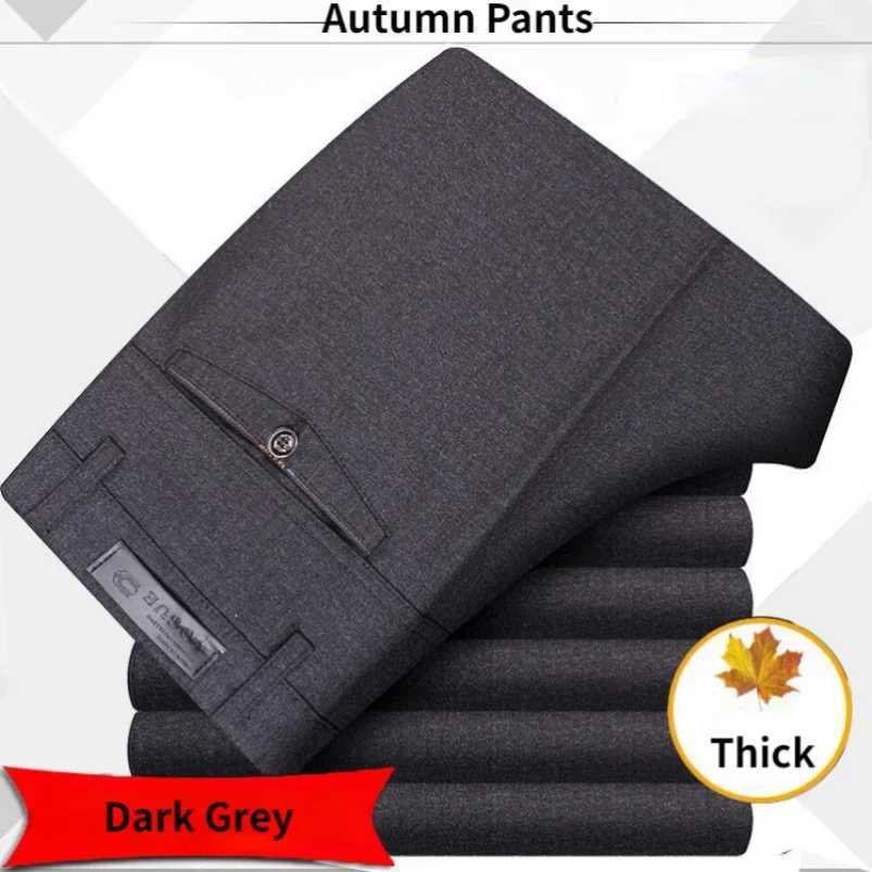Autumn and Summer Casual Mens Straight Pants Adult Solid Color Flat Design Thick Set Business Pants RIYBEOE W250411