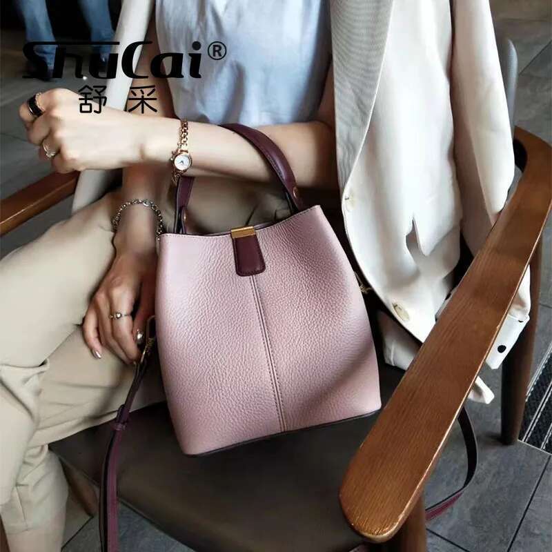 Designer Bag Genuine Leather Bucket Bag Female Korean Handheld Single Shoulder Crossbody Large Capacity Hundred Bags