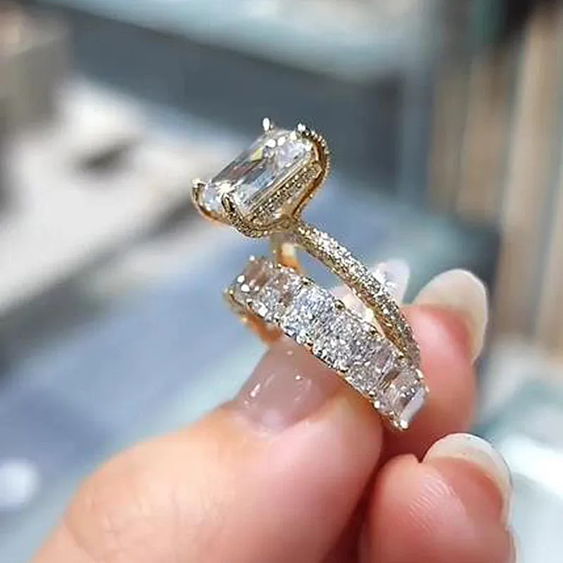 Choucong Brand Classical Jewelry Wedding Rings 925 Sterling Silver Fill Emerald Cut 5A Cubic Zircon CZ Diamond Gemstones Party Women Couple Bridal Rin