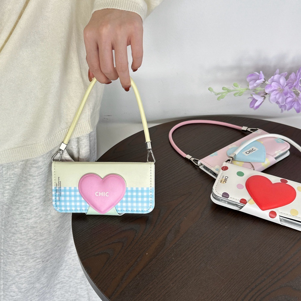 Flip Cover Heart Polka Dot Phone Case Compatible with iPhone 17/16 Pro Personalized Shockproof iPhone 15/14 Pro Max
