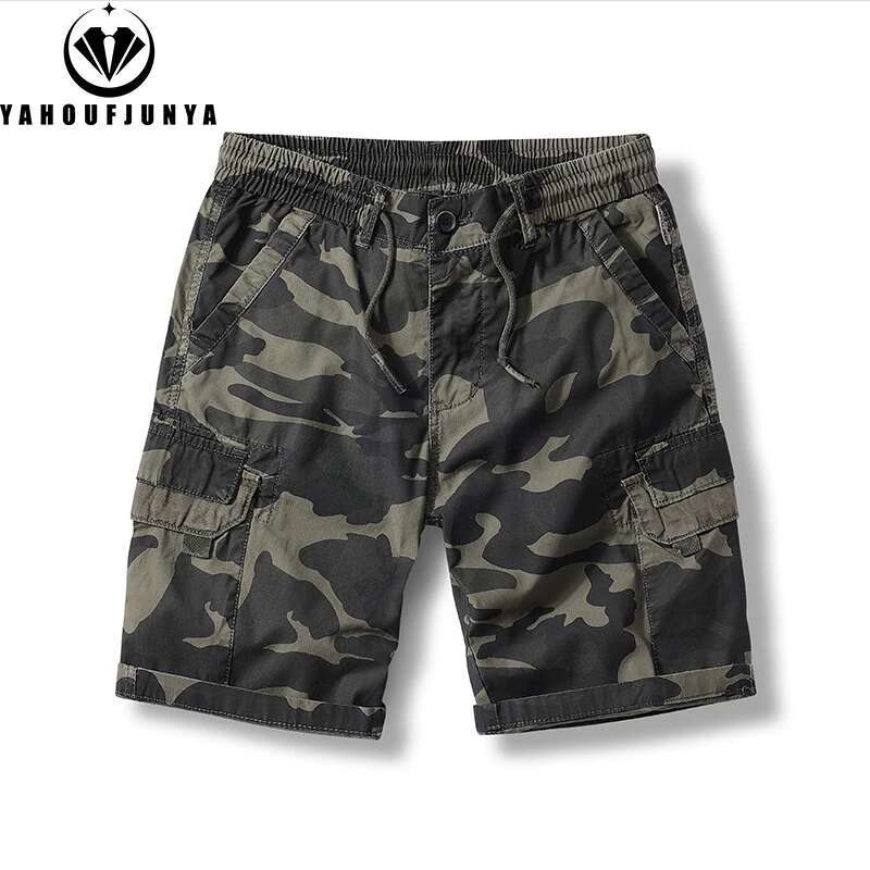 2024 Summer Outdoors Casual Camouflage Cargo Shorts Men Design Baggy Elastic Waist Breathable Straight Fashion Short Male