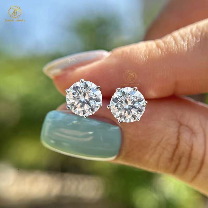 Fine Jewelry Luxury Earrings Six-claw Platinum Plated 925 Sterling Silver VVS 1CT Moissanite Diamond Stud Earring for Men Women