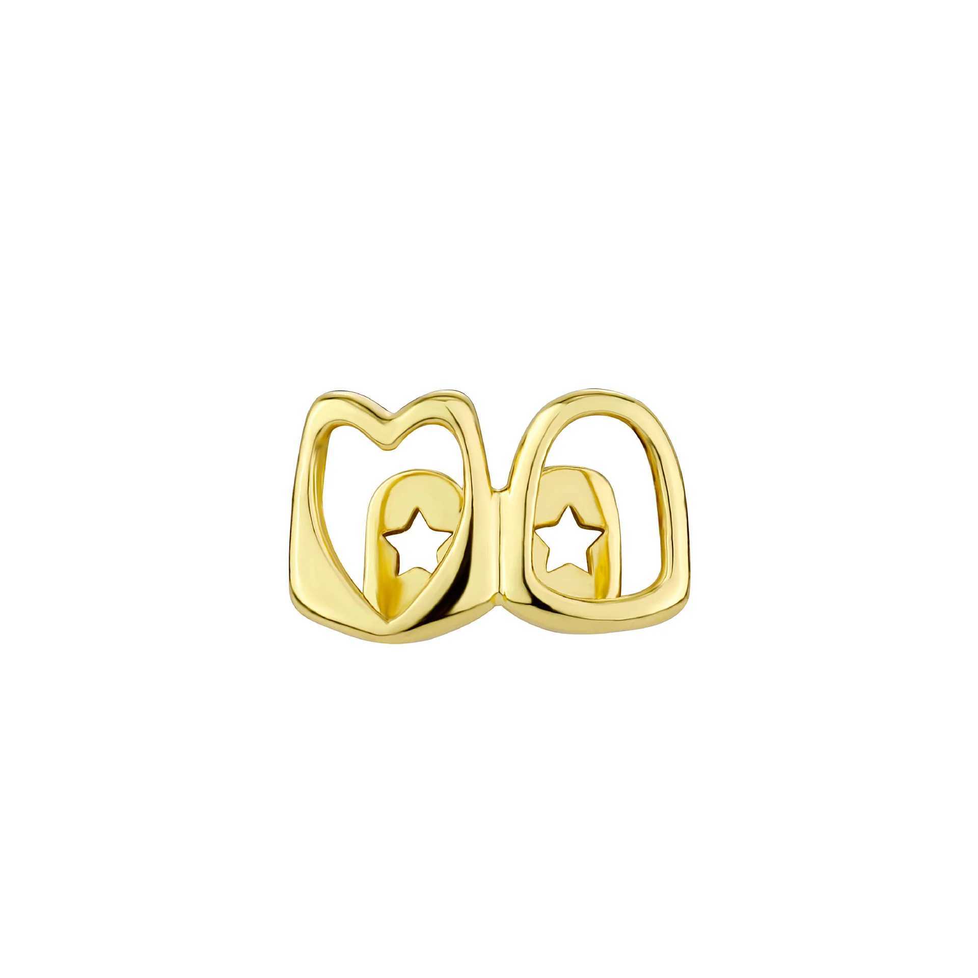 Hip Hop Double Hollow Heart Teeth Grillz 14K Gold Plated Dental Cap per Day W250412