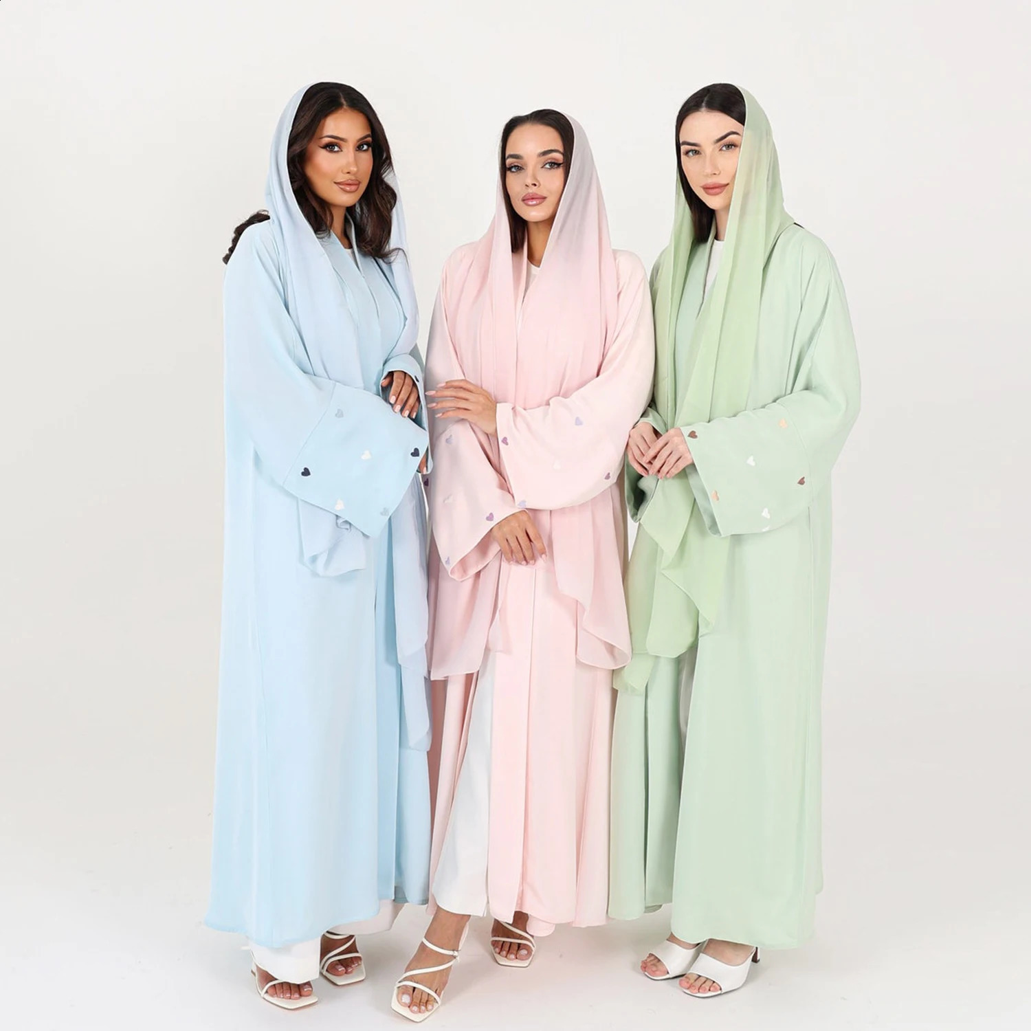 Islamic womens clothing love y kimono Abaya with headscarf set Dubai Saudi Muslim open style long front female LR783 250411