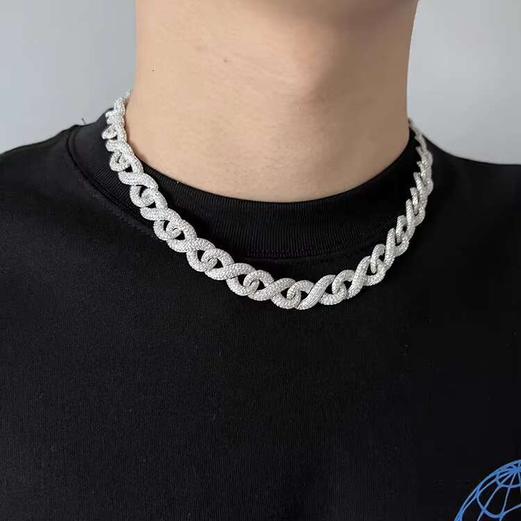 Fashion Design Infinity Cuban Link Chain 13mm Width S925 Silver Chain Hip Hop Necklace VVS Moissanite Cuban Chain Necklace