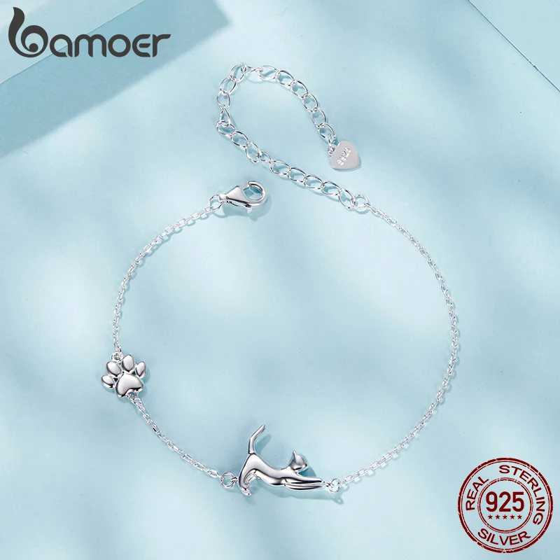 BAMOER 925 Sterling Silver Dog Cat Bracelet Golden Retriever Chain Cute Pet Animal Adjustable for Women Birthday Fine JewelryC250411