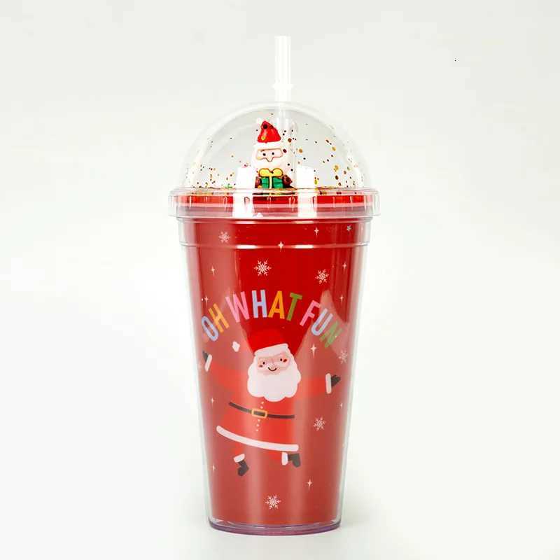 Christmas New Double-layer Straw Coffee Mug Xmas Plastic Cup Home Micro Landscape Christmas Gift Couple Water Cup Wholesale LIJIAO Y251112