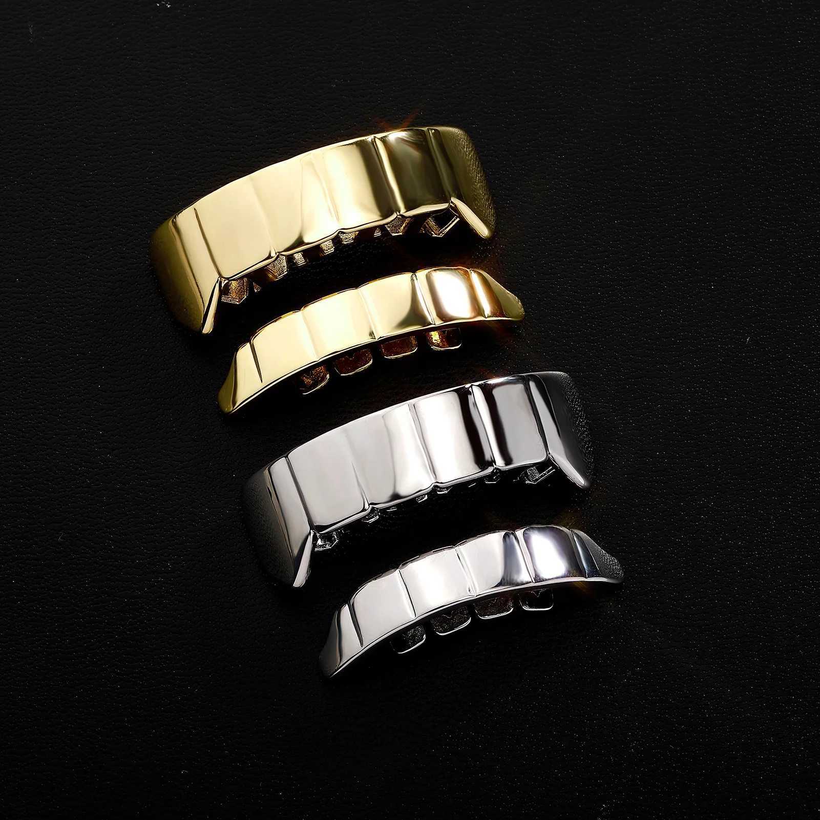 Jinao Hip Hop Smooth Surface Tooth Grill Set Yes Tooth Grill Punk Rap Singer Luxury Fashion Jewelry Halloween FLame Cosplay W250412