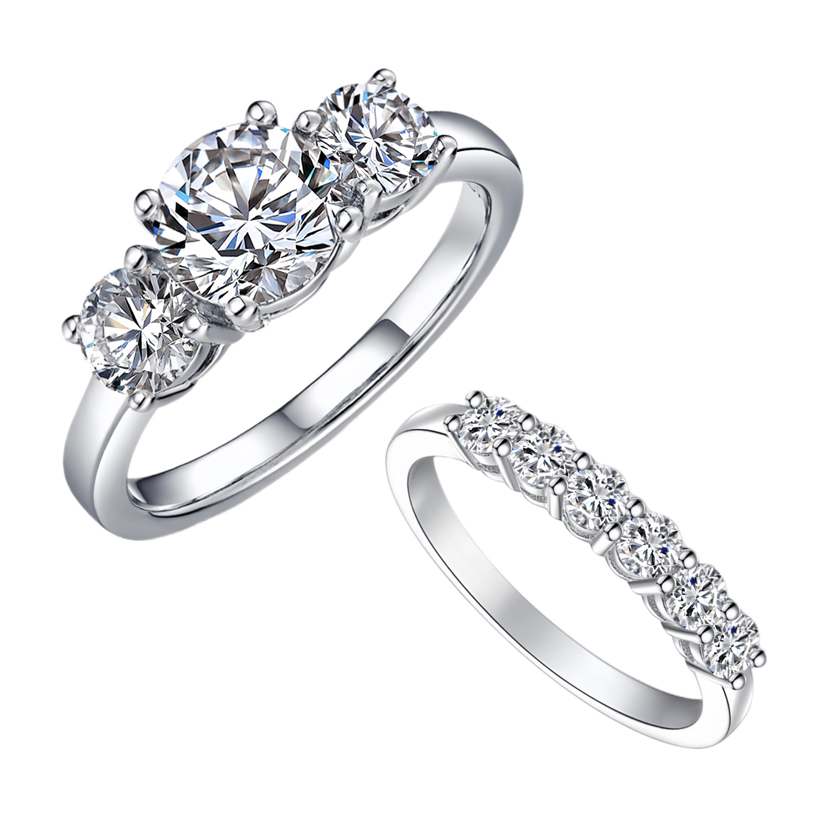 2 Carat Moissanite Engagement Ring For Women 3 Stones Lab Dia Sterling Sier White Gold Plated Wedding Jewelry Gift